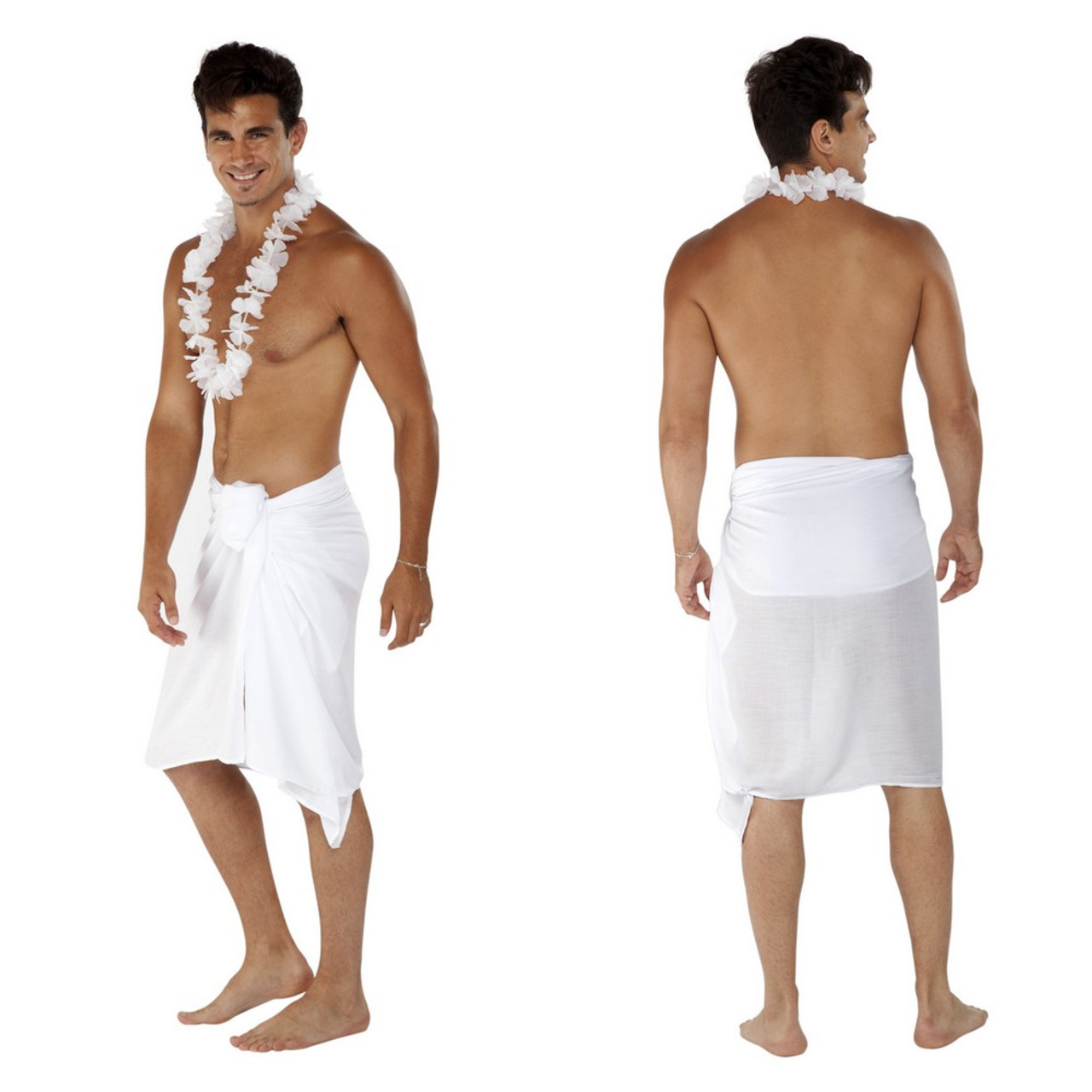 Solid White Mens Sarong FRINGELESS