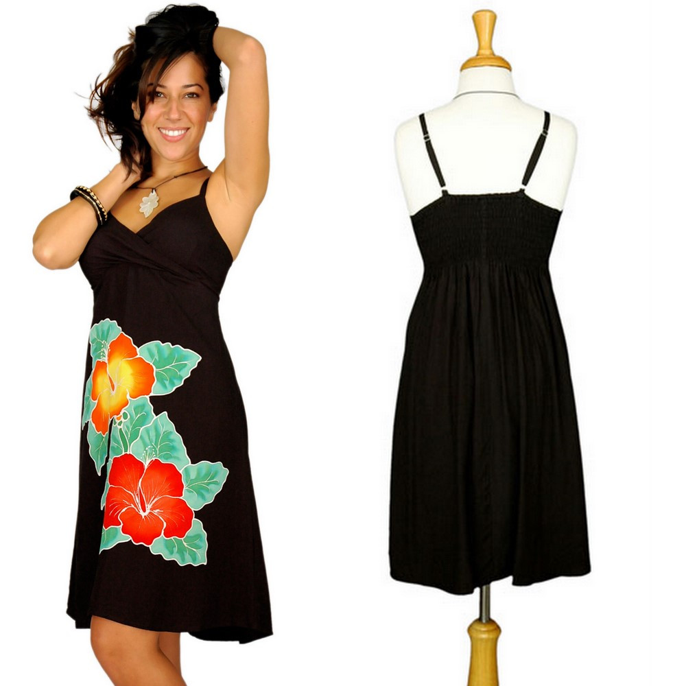 hand painted black dress Flame Floral Crepe Dress in Black