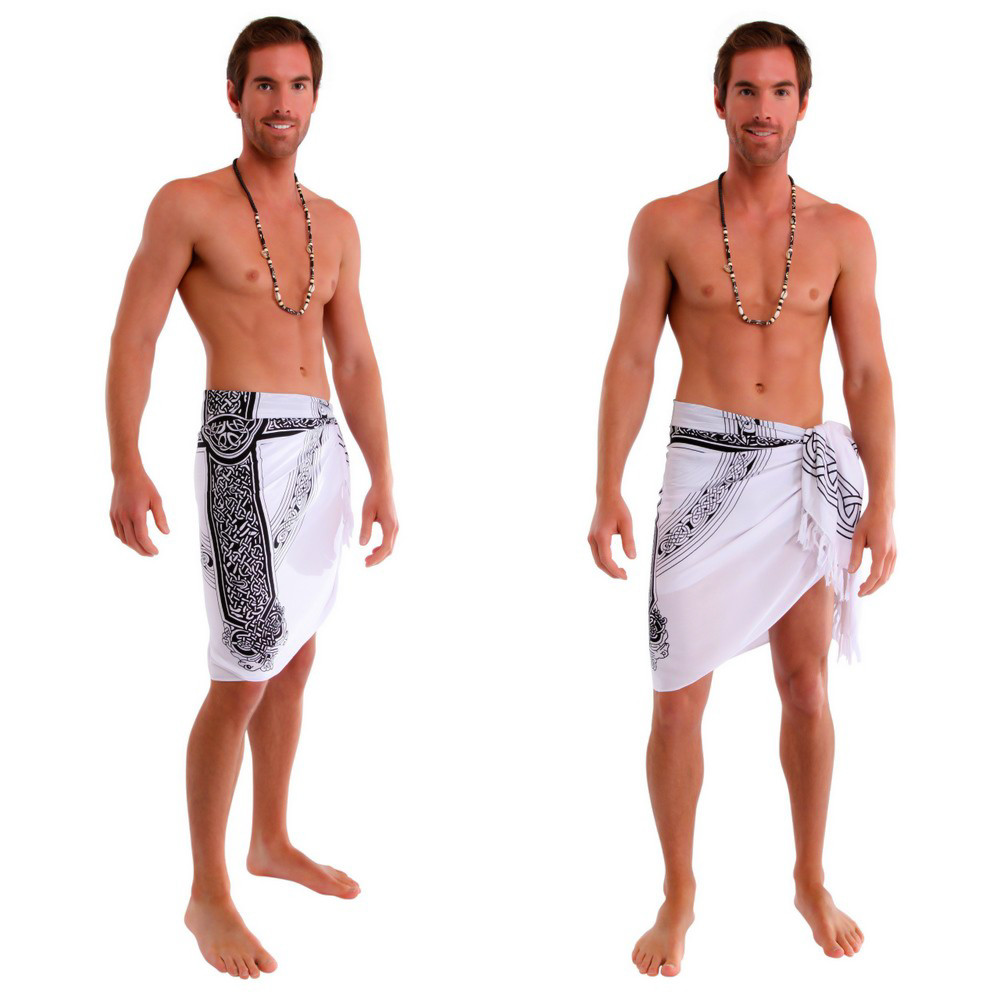Celtic Mens Sarong "Celtic Cross 3" White
