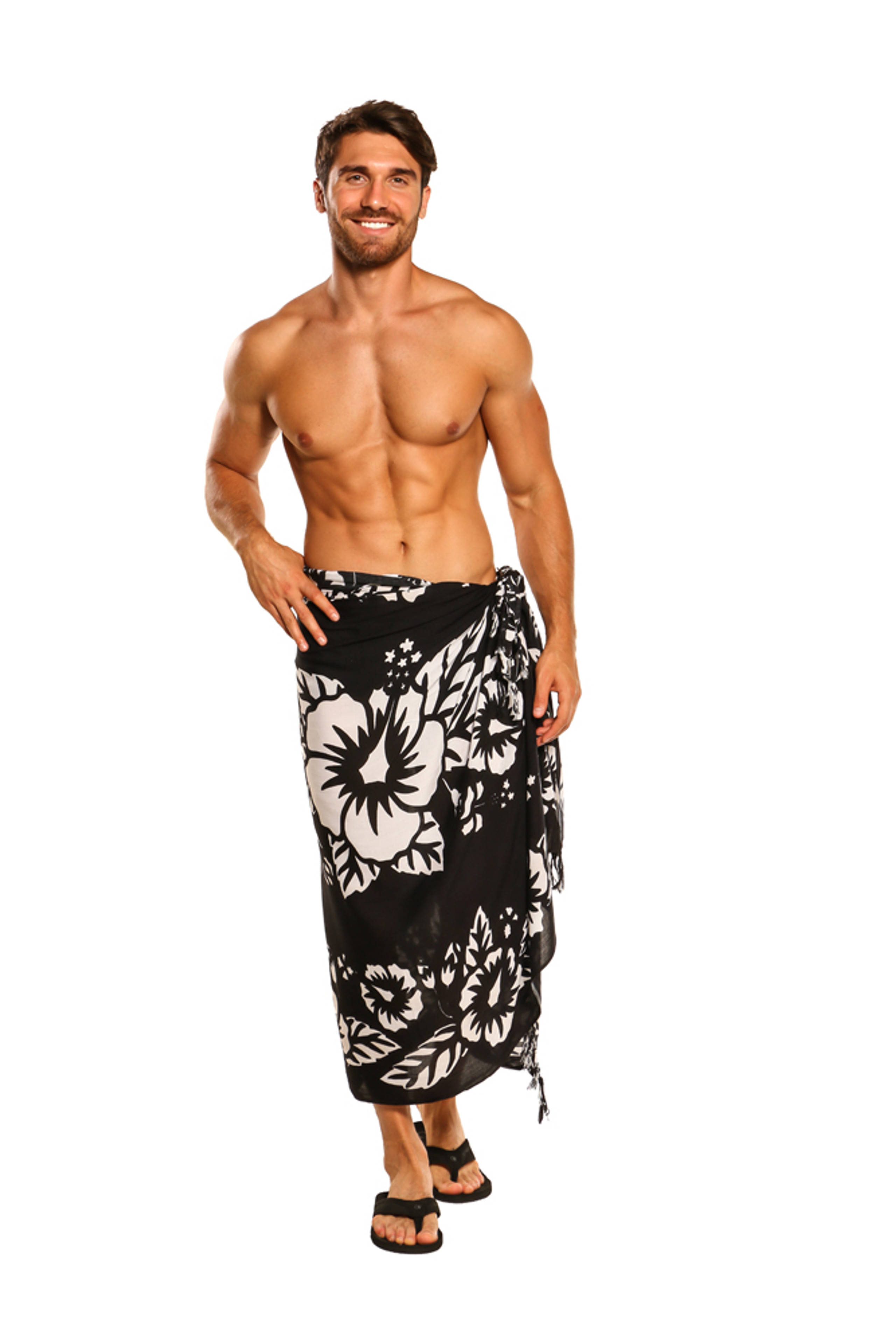 Hibiscus Mens Sarong Black White 