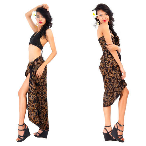 Abstract Spiral Circle Design Sarong in Brown and Black