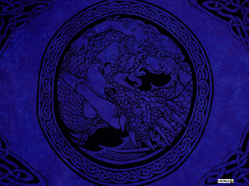 Celtic Sarong, "Maiden and The Dragon" Royal Blue