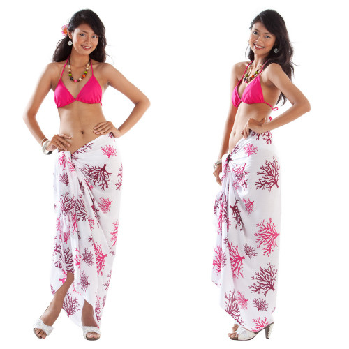Tropical Coral Sarong in Fuchsia