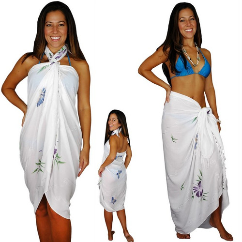 Sequined / Embroidered / Butterfly Sarong "White" - SECONDS