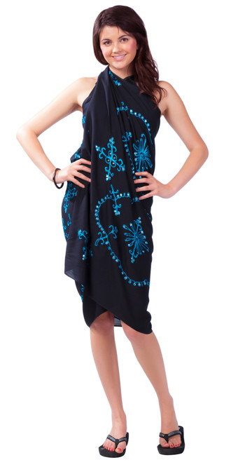 Black Sarong w/ Turquoise Embroidery