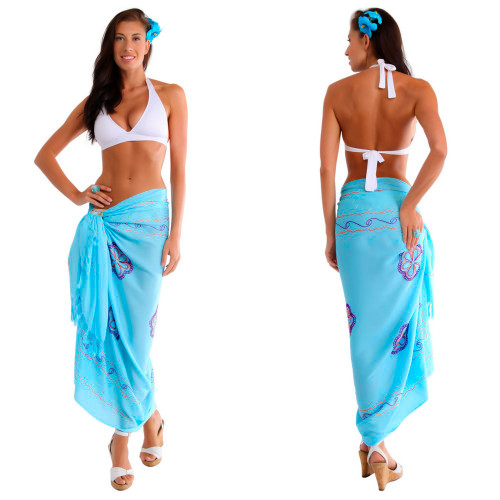 Light Turquoise Sarong w/ Triple Embroidery
