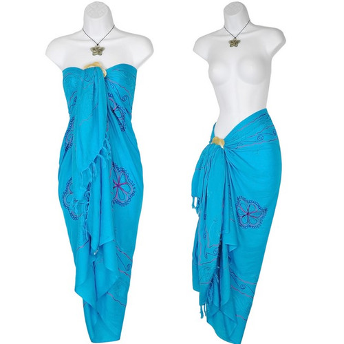 Turquoise Sarong w/ Triple Embroidery - SECONDS