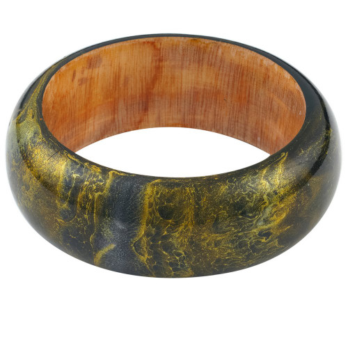 Abstract Painted Wood Bangle in Black