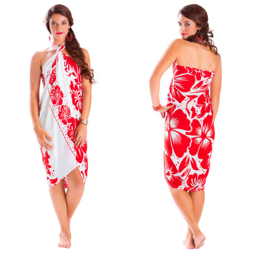 Floral Sarong "Passionate Scarlet" Red and White - Fringeless Sarong Floral Sarong "Passionate Scarlet" Red and White - Fringeless Sarong