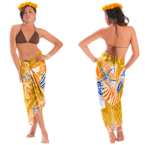 Seashell Sarong in Brown - Fringeless Sarong