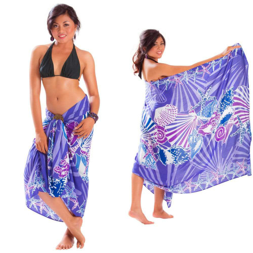 Seashell Sarong "Wanderlust Wendy" Purple - Fringeless Sarong