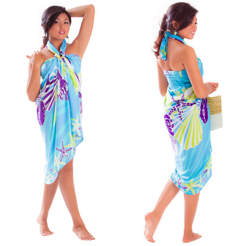 Seashell Sarong in Turquoise - Fringeless Sarong Seashell Sarong in Turquoise - Fringeless Sarong