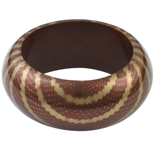 Abstract Snake Print Wooden Bangle in Brown Abstract Snake Print Wooden Bangle in Brown
