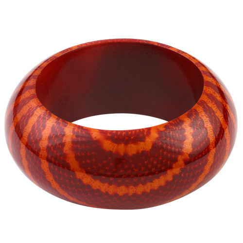 Abstract Snake Print Wooden Bangle in Burgundy