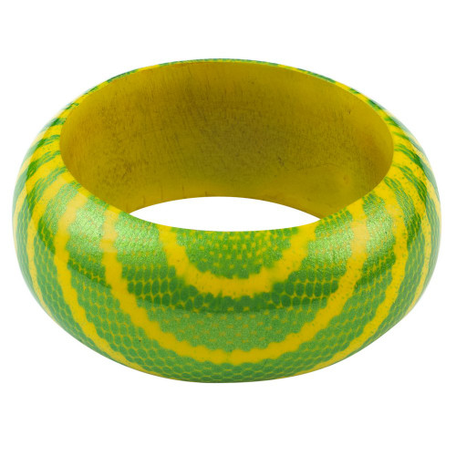 Abstract Snake Print Wooden Bangle in Green