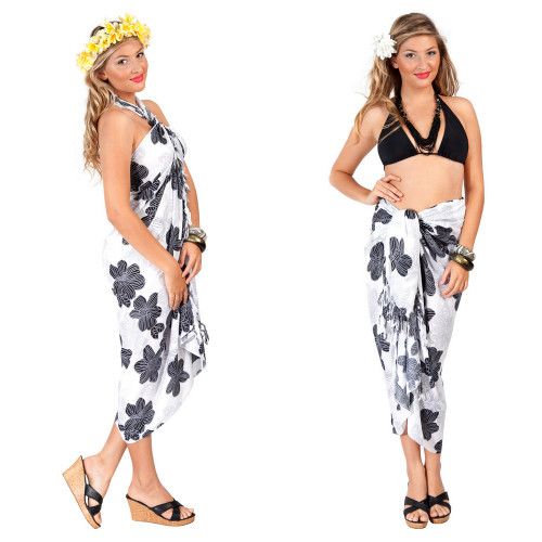 Floral Leaf Sarong in White/Black