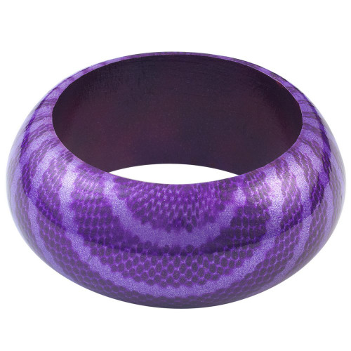 Abstract Snake Print Wooden Bangle in Purple