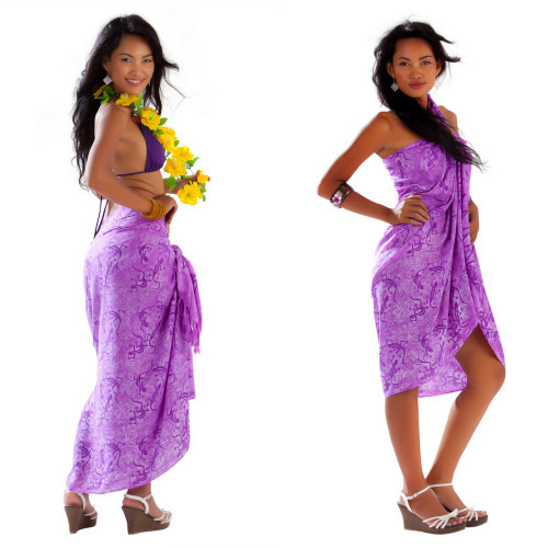 Gecko & Leaf Sarong in Purple