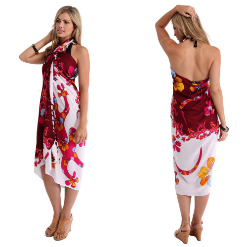 Split Color Gecko Sarong in Burgundy