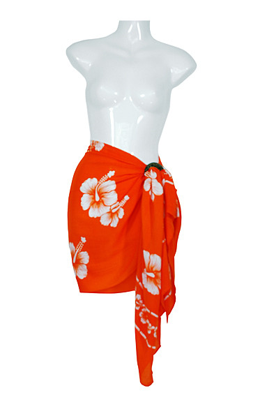 Hibiscus Half Sarong "Orange / White" Fringeless - SECONDS
