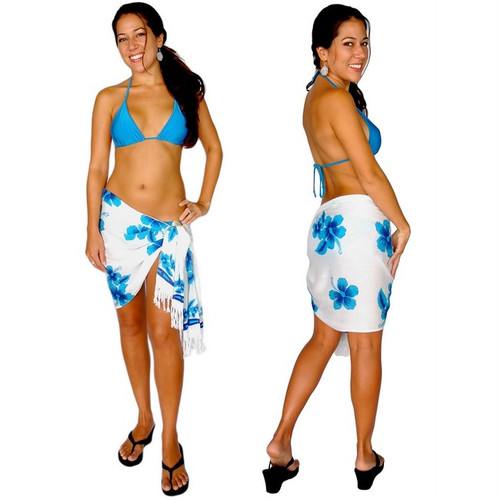 Hibiscus Half Sarong "Turquoise / Blue / White" - SECONDS