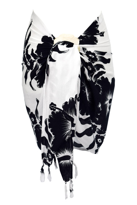 Hanalei Floral Half Sarong in Black/White