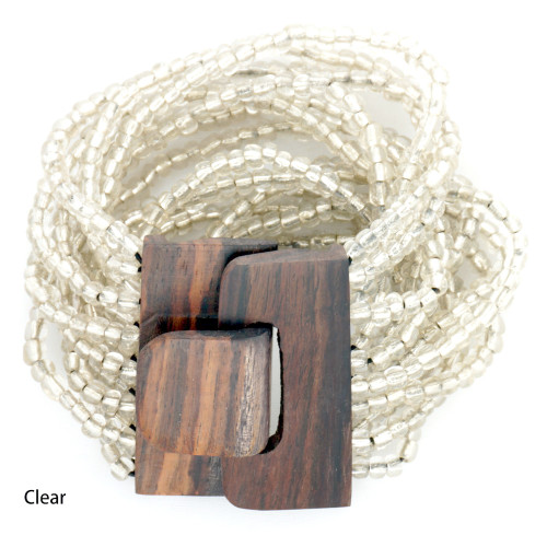 13 Row Bracelet with Wood Toggle in Clear