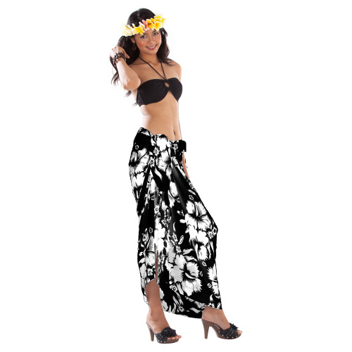 Hanalei Floral Sarong in Black/White-1624346739