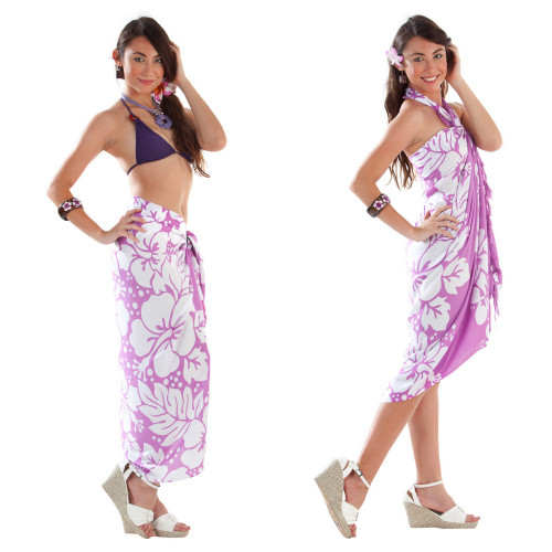 Triple Lei Sarong in Light Purple/White