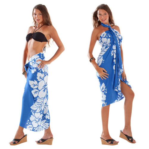 Triple Lei Sarong in Royal Blue/White