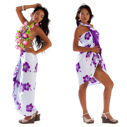Polynesian Floral Sarong in White/Violet Polynesian Floral Sarong in White/Violet