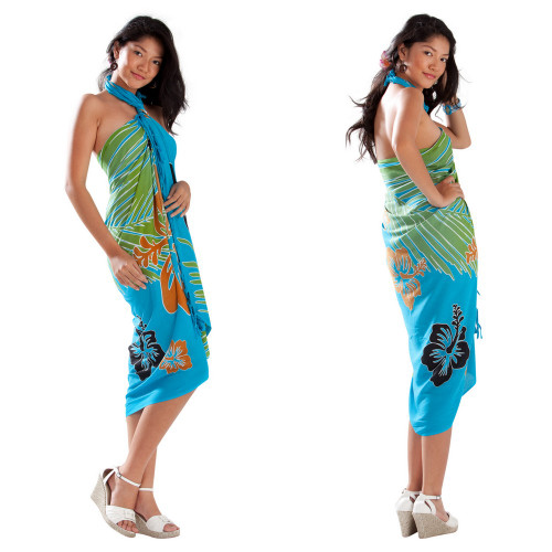 Tropical Floral Sarong in Turquoise