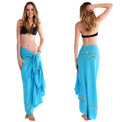 Hand Painted Sarong Floral "Caribbean Blue"