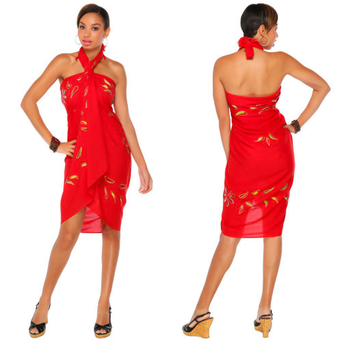 Hand Painted Sarong Floral "Rose Red"