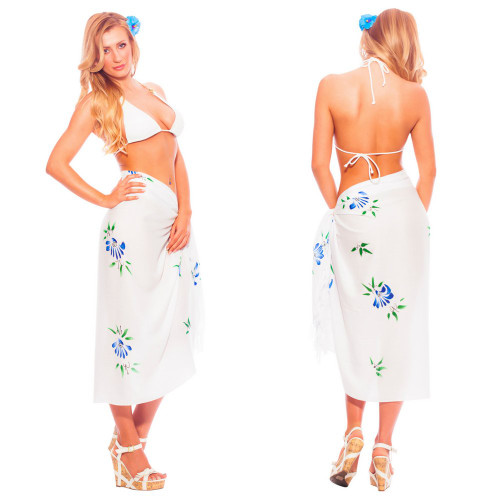 Hand Painted Floral Sarong in White