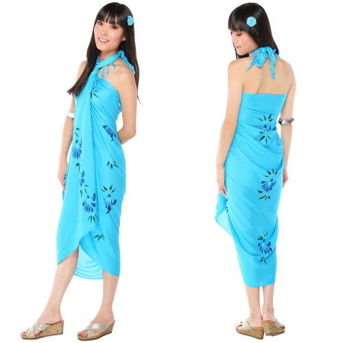 Hand Painted Floral Sarong in Turquoise