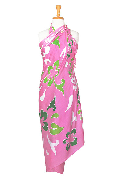 Hawaiian Sarong "Pink w/ Greens" - SECONDS