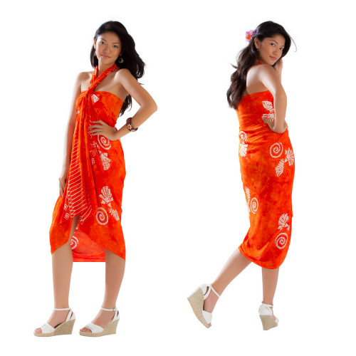 Womens Mono Colored Batik Sarongs in Orange