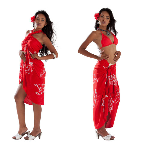 Womens Mono Colored Batik Sarongs in Red