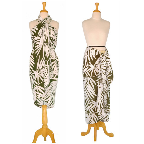 Pareo / Sarong / Pareau Hawaiian Style Floral Wrap Palm Leaf 10 - White/Dark Green