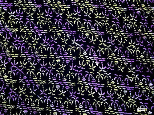 Palm Trees with Tiny Sailboat Sarong "Navy/ Purple / Lt. Yellow"