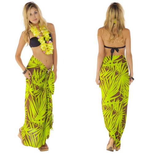 Pareo / Sarong / Pareau Hawaiian Style Floral Wrap Palm Leaf 8 - Green/Brown