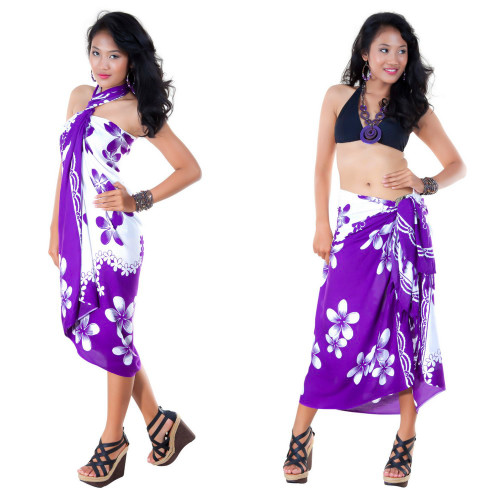 Plumeria Sarong in Purple / White