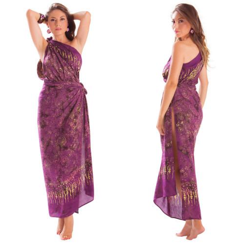 Plus Size Fringeless Abstract Swirl Sarong in Purple