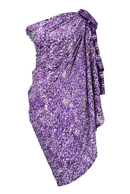 Plus Size Abstract Floral Sarong in Wisteria Purple - Fringeless Sarong