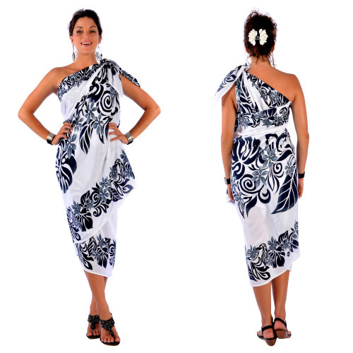 Tahitian Lei PLUS SIZE Sarong in Black/White - Fringeless Sarong