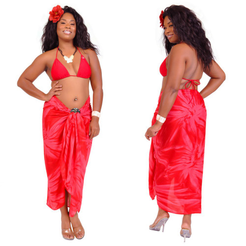 "Red" Smoked Sarong PLUS SIZE XL - 3X + - Fringeless Sarong