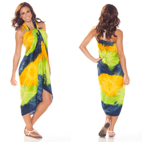 Tie Dye Sarong in Yellow, Navy and Lime