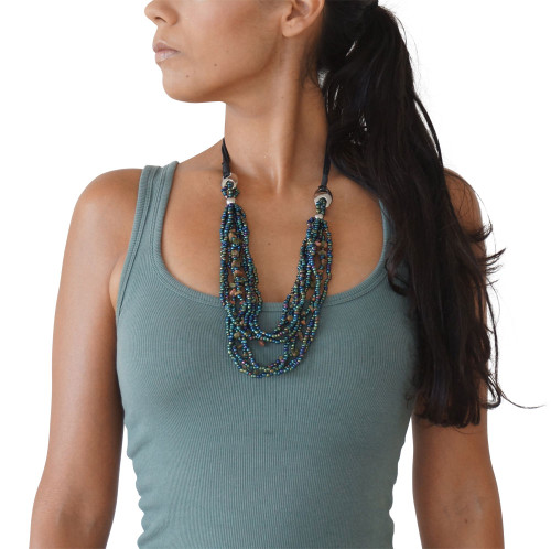8 Beaded String Necklace with Metal Accents in Metallic