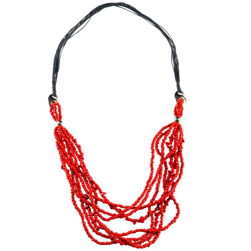 8 Beaded String Necklace with Metal Accents in Red